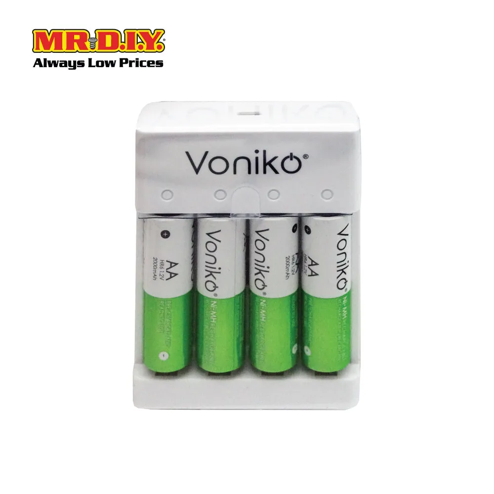 VONIKO USB Rechargeable Auto Power Cut Off Battery with Charger HR6 1.2V AA Set 2000mAh (4 x AA)