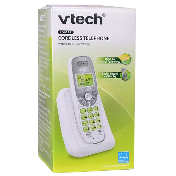 Vtech 6.0 Interference-Free Digital Single Handset Cordless Phone with Call Waiting & ID in White