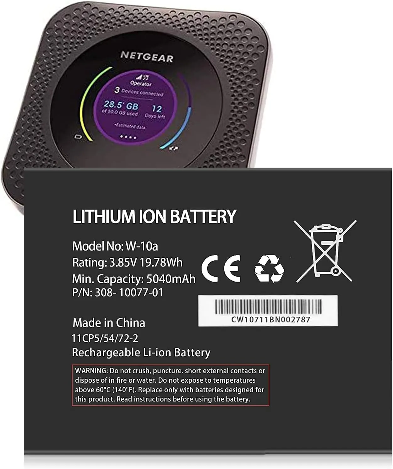 W-10A Battery,[5040mAh] New Upgrade Ultra-high Capacity 0 Cycle Battery Replacement for Netgear MR1100 AT&T Nighthawk M1 LTE Mobile Hotspot Router Netgear 308-10019-01 W-10 W-10