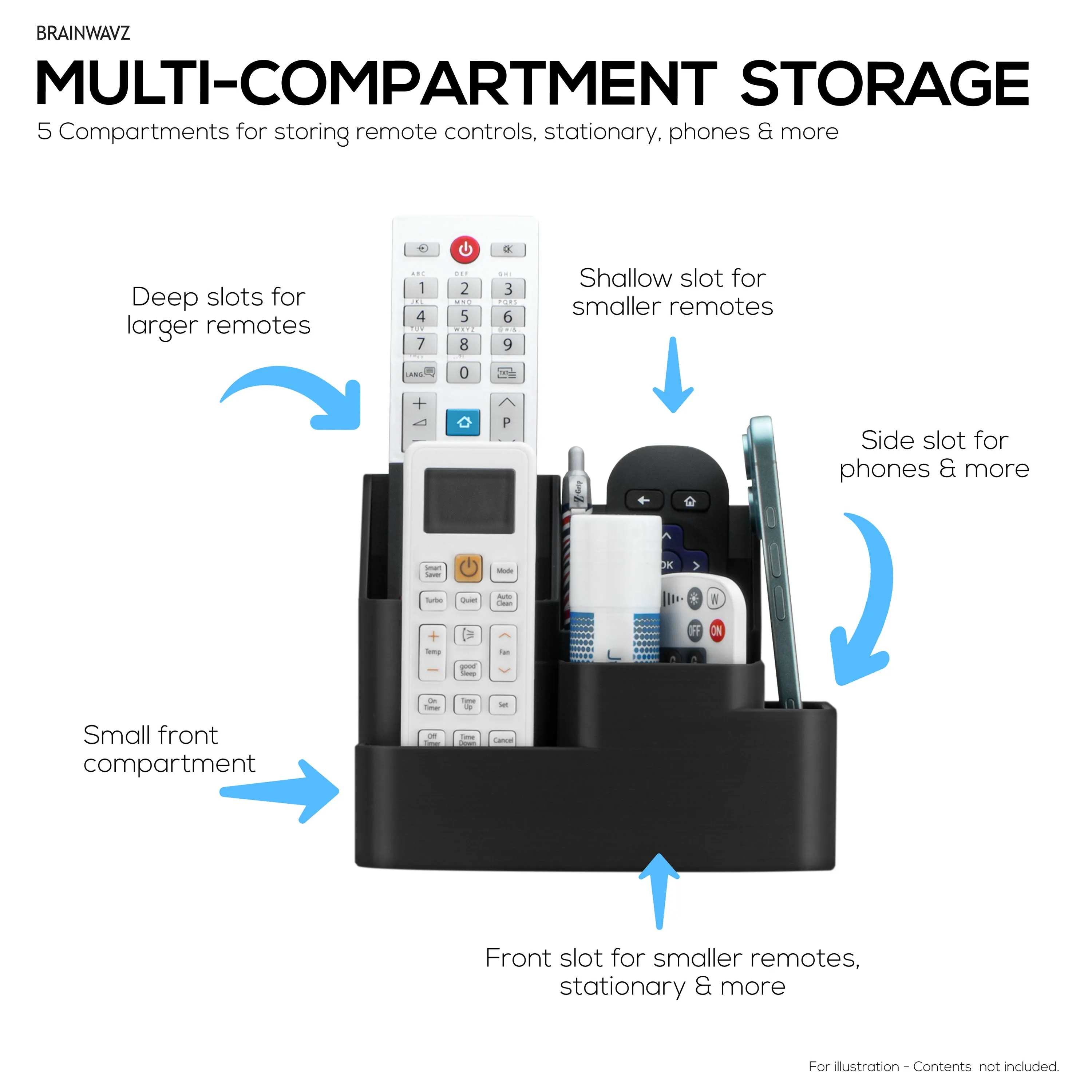 Wall-Mounted Remote & Gaming Organizer  Remote/Mobile Holder with Removable Headset & Controller Hangers