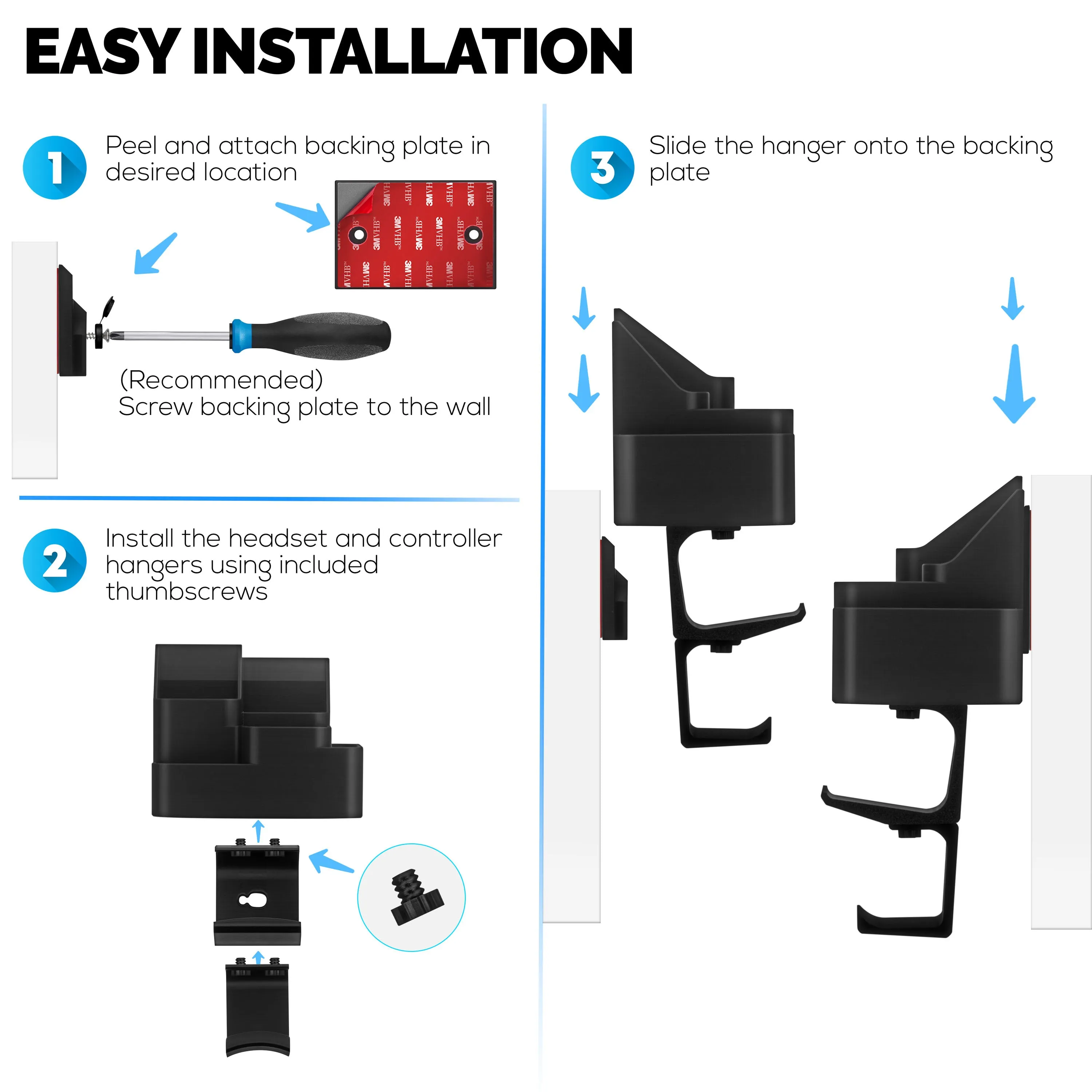 Wall-Mounted Remote & Gaming Organizer  Remote/Mobile Holder with Removable Headset & Controller Hangers