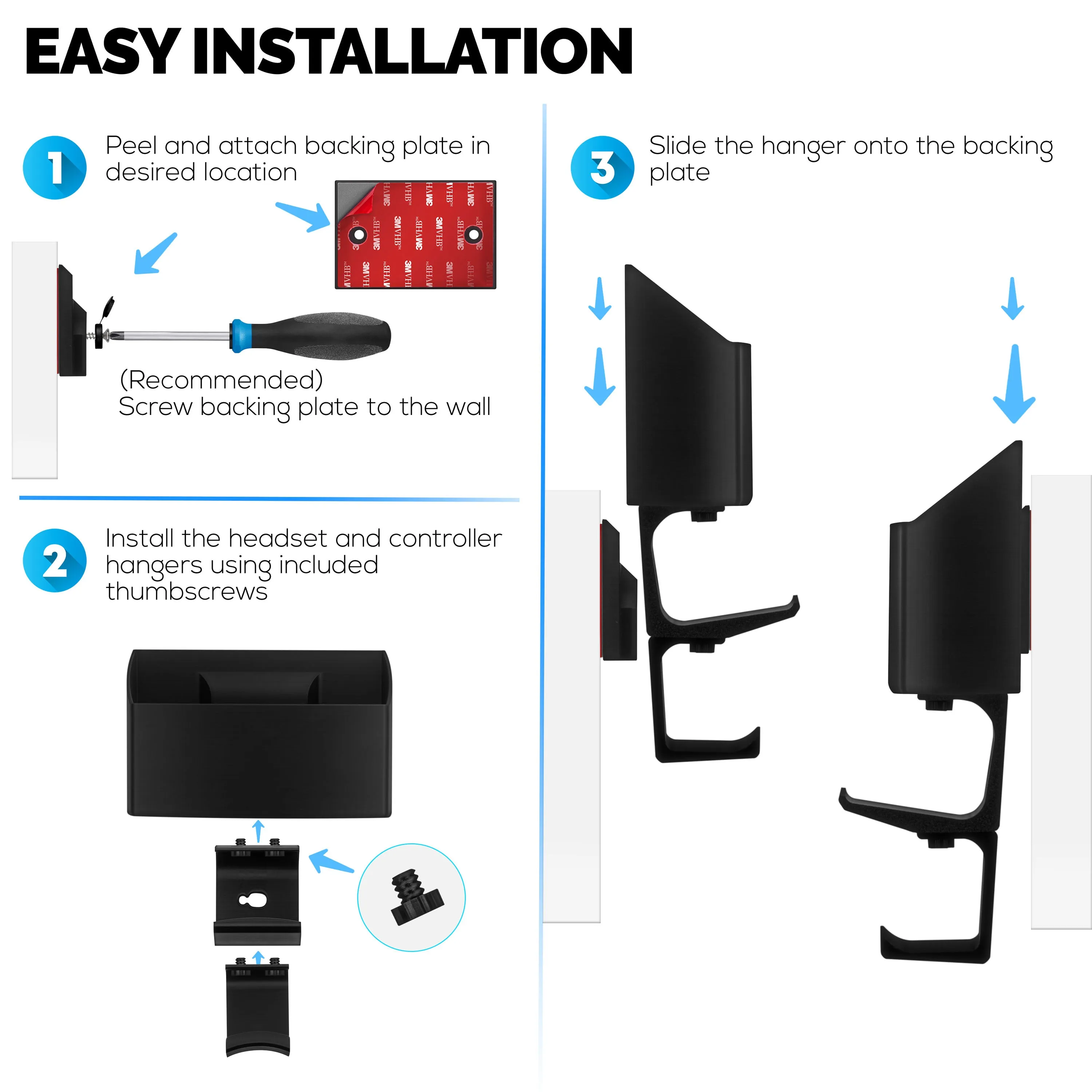 Wall-Mounted TV Remote Control & Gaming Organizer  Remote Holder with Removable Headset & Controller Hangers
