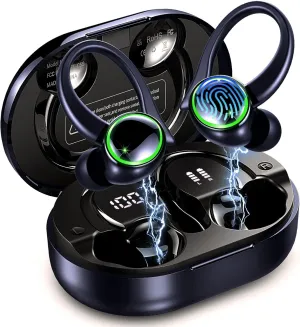 Wireless Earbuds, Bluetooth 5.4 Headphones Sports, 50H Playback Fitness Earphones with ENC Noise Cancelling Mic, IP7 Waterproof Over-Ear Buds with Earhooks Gym Running Workout