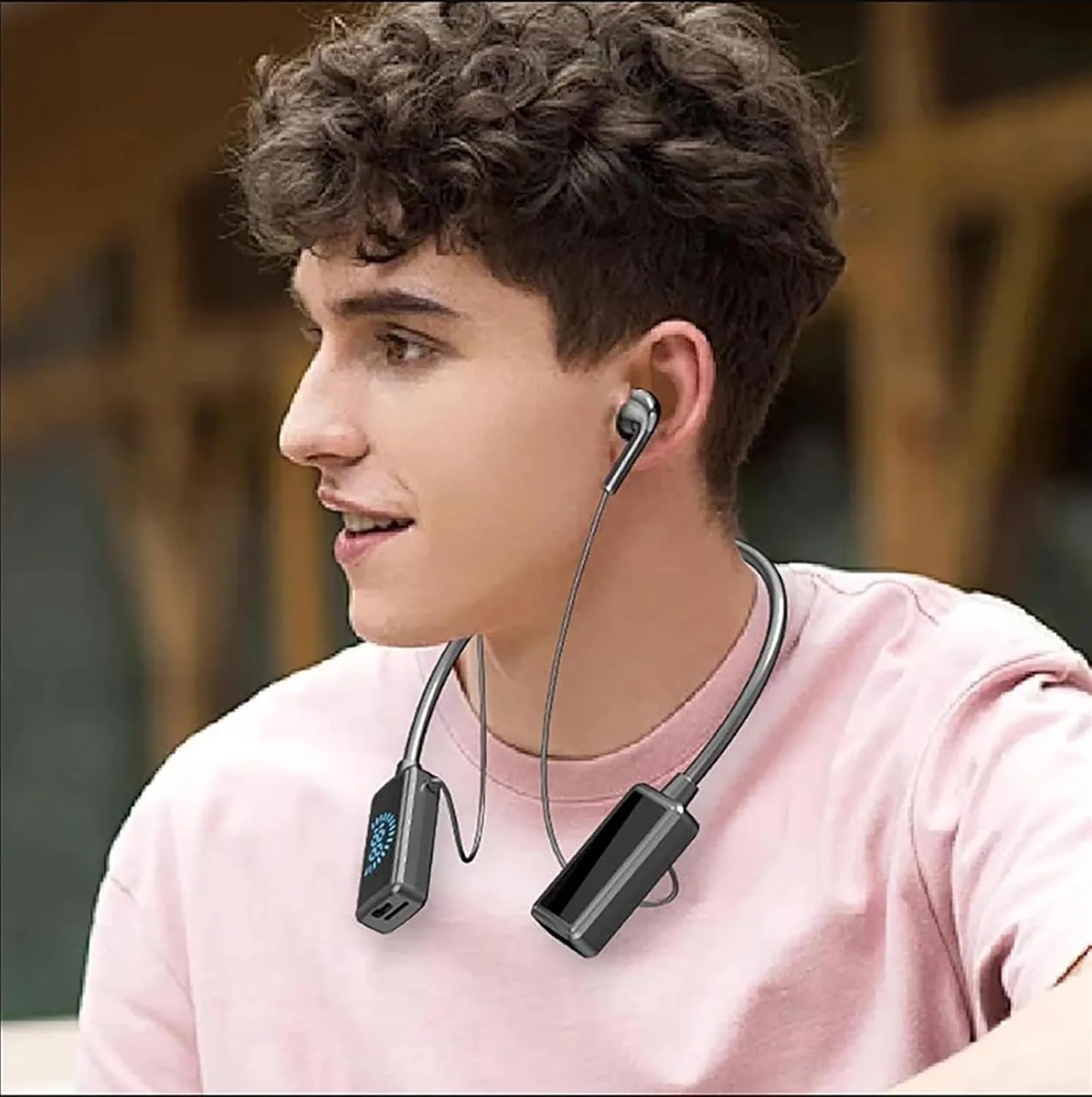 Wireless Sound Card Live Broadcasting and Audio Editing Earphones, 2024 New Neck Bluetooth Headset, Waterproof Wireless Sound Card Live Streaming Earphones with Display(Orange)