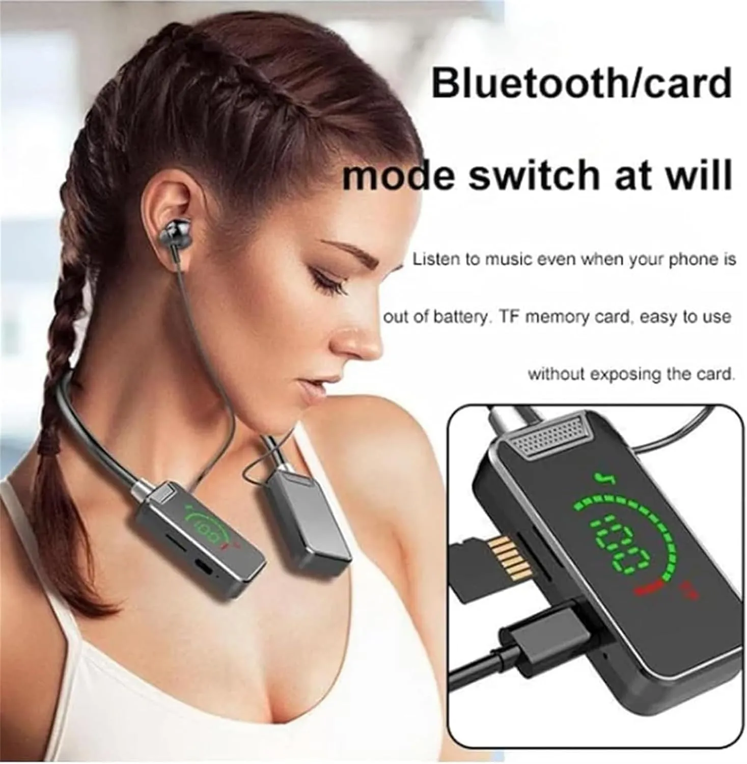 Wireless Sound Card Live Broadcasting and Audio Editing Earphones, 2024 New Neck Bluetooth Headset, Waterproof Wireless Sound Card Live Streaming Earphones with Display(Orange)