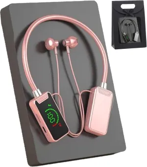 Wireless Sound Card Live Broadcasting and Audio Editing Earphones, 2024 New Neck Bluetooth Headset, Waterproof Wireless Sound Card Live Streaming Earphones with Display(Pink)