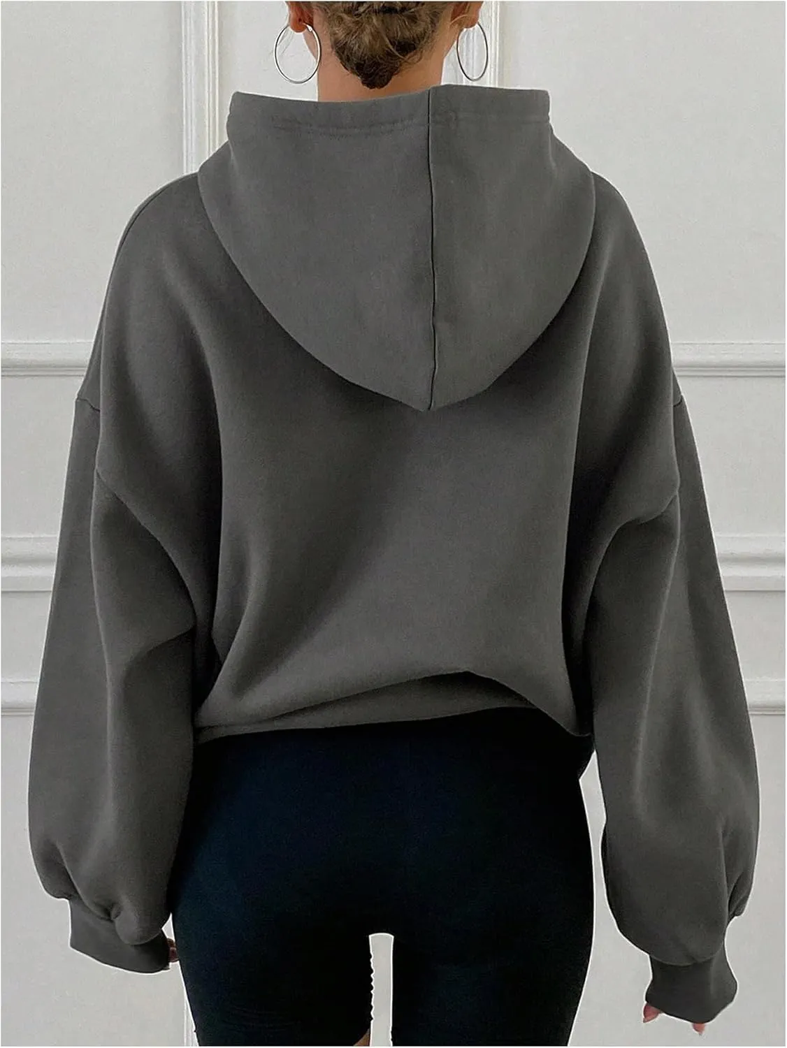 Women's Bowknot Graphic Pullover Hoodie Drop Shoulder Long Sleeve Hooded Sweatshirts
