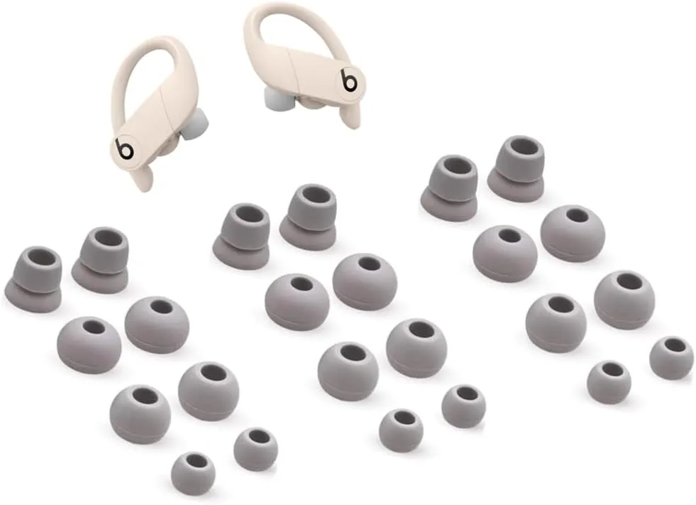Zotech Replacement Earbud Tips for Powerbeats Pro, 12 Pairs S/M/L/D Sizes, Soft Silicone, Grey