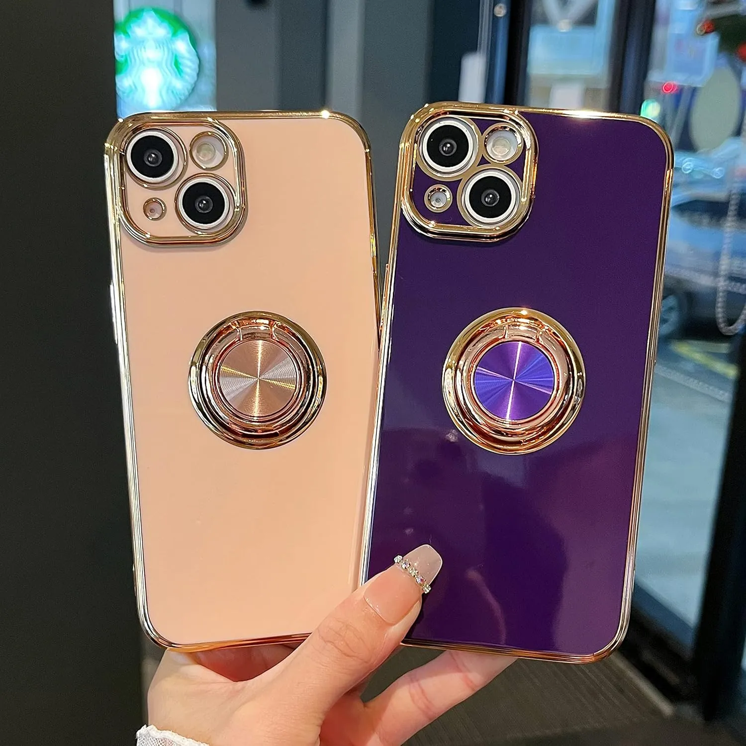 ZTOFERA Compatible for iPhone 14 Case,Electroplated Anti-Scratch Cases with 360Ring Holder Kickstand,Soft Flexible TPU Bumper Shockproof Case for iPhone 14 6.1 inch,Dark Violet