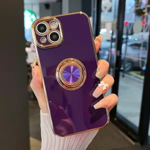 ZTOFERA Compatible for iPhone 14 Case,Electroplated Anti-Scratch Cases with 360Ring Holder Kickstand,Soft Flexible TPU Bumper Shockproof Case for iPhone 14 6.1 inch,Dark Violet