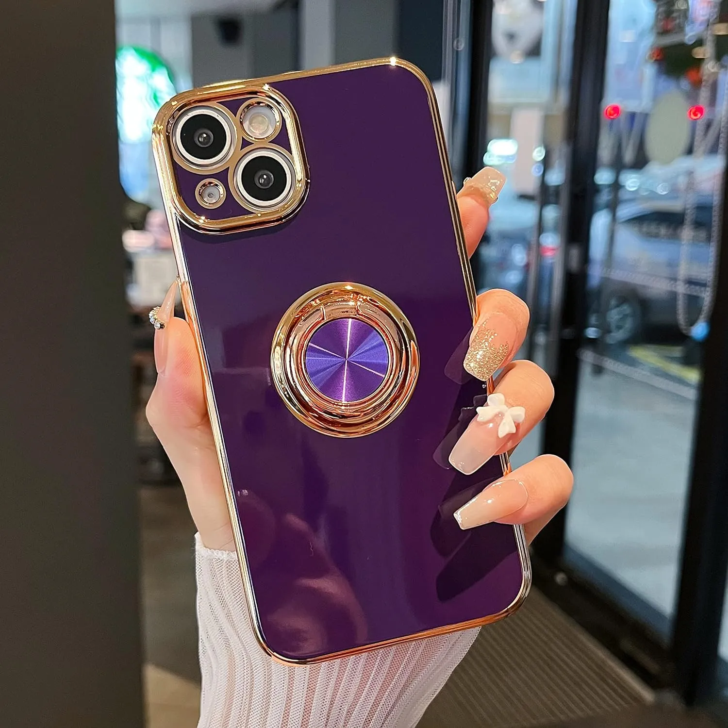 ZTOFERA Compatible for iPhone 14 Case,Electroplated Anti-Scratch Cases with 360Ring Holder Kickstand,Soft Flexible TPU Bumper Shockproof Case for iPhone 14 6.1 inch,Dark Violet