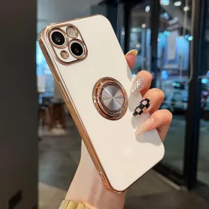 ZTOFERA Compatible for iPhone 14 Case,Electroplated Anti-Scratch Cases with 360Ring Holder Kickstand,Soft Flexible TPU Bumper Shockproof Case for iPhone 14 6.1 inch,White