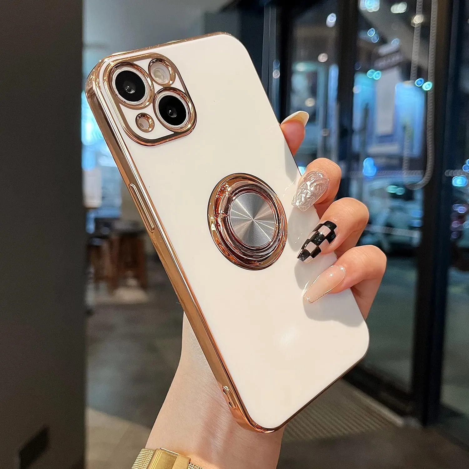 ZTOFERA Compatible for iPhone 14 Case,Electroplated Anti-Scratch Cases with 360Ring Holder Kickstand,Soft Flexible TPU Bumper Shockproof Case for iPhone 14 6.1 inch,White